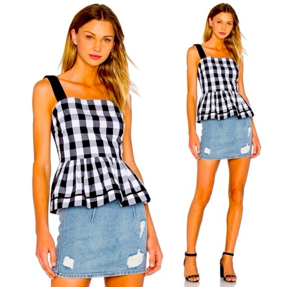 Black and white gingham peplum top